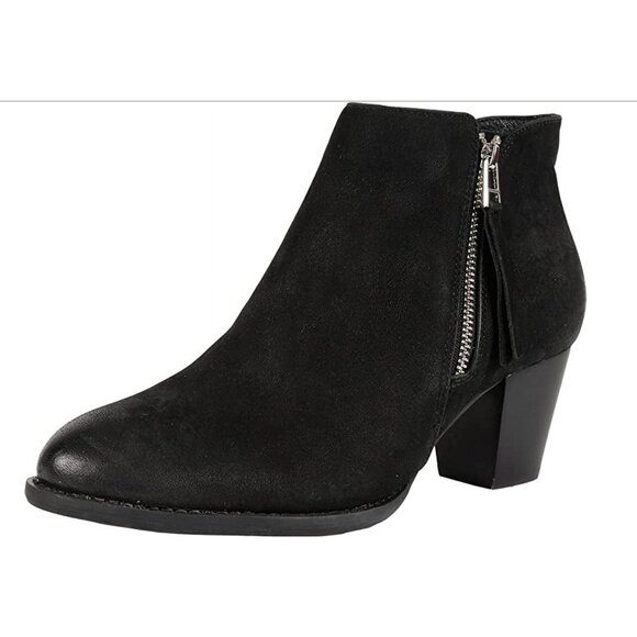 Vionic Sterling Black Suede Leather Block Heel Ankle Boots Booties Size 38 / 7 - Picture 1 of 8
